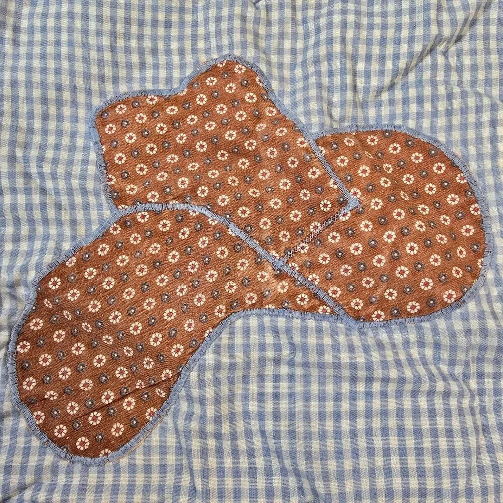 Vintage Baby Bib Blue Gingham Cowboy Hat Applique Pocket Boy Handmade Country